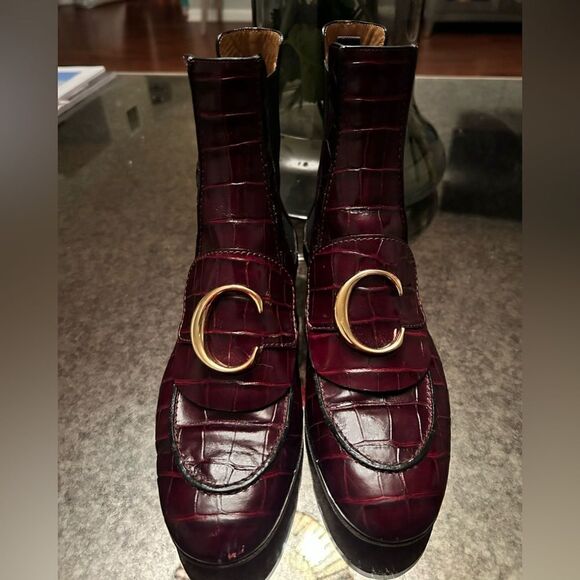 Chloe C Flat Chelsea Boots Burgundy - Picture 6 of 8